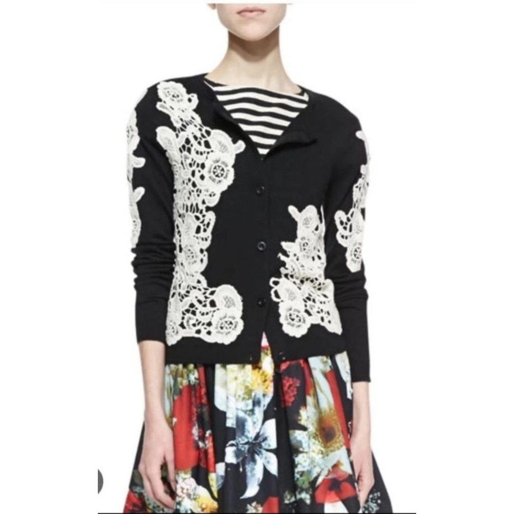 Women's Crochet Embellished Alice + Olivia Black & Beige Lace Cardigan S RP$295